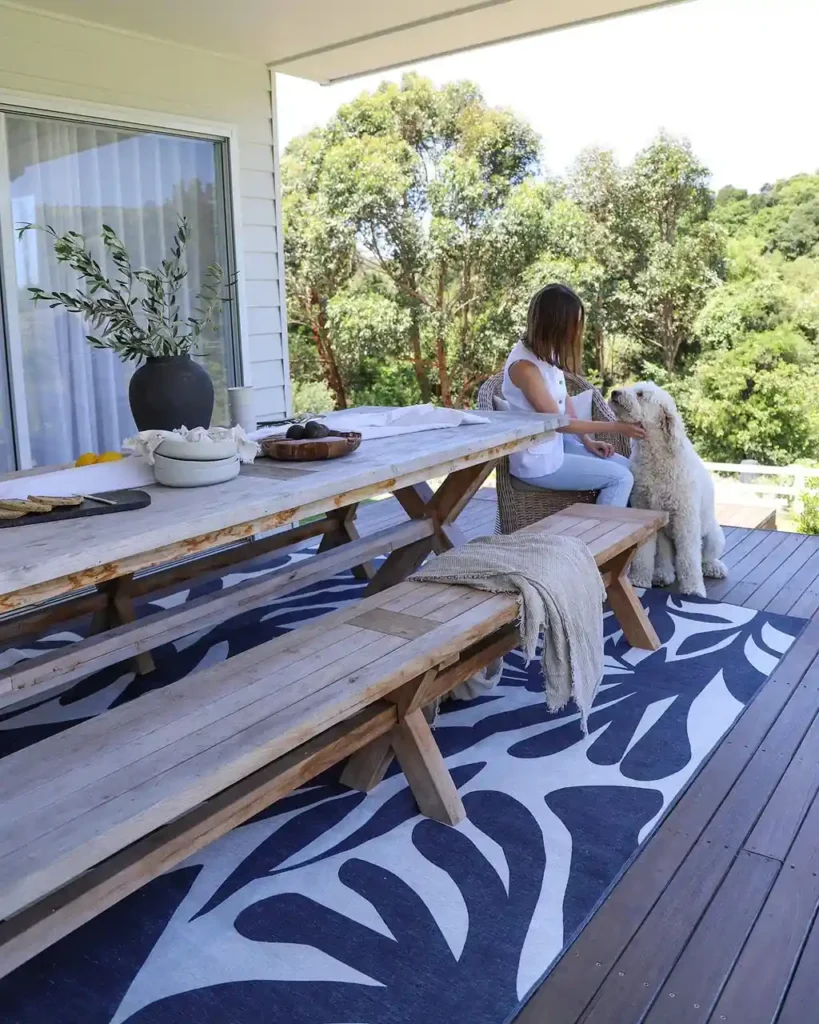 Damaris Blue Grey Cream Outdoor Washable Rug