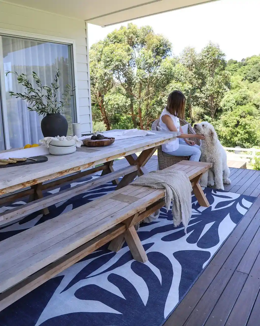 Damaris Blue Grey Cream Outdoor Washable Rug