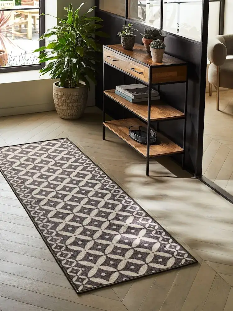 Grey Washable Tile Runner