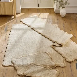 Light Natural Soft Scallop Washable Runner
