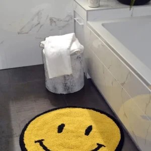 Mooky Mats Yellow Happy Face Round Bath Mat