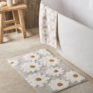 Natural Grey Daisy 100% Cotton Bath Mat