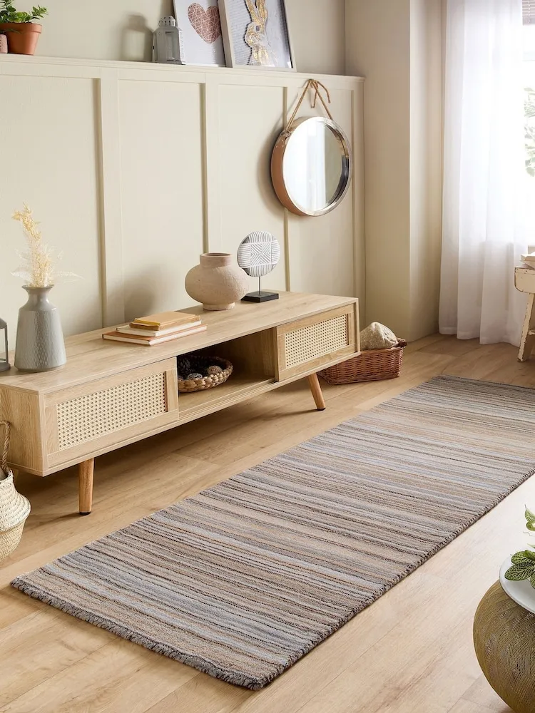 Origin Rugs Beige Fine Stripes Wool Runner