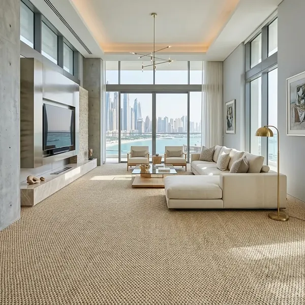 Sisal Oriental Silver Carpets Installed in Living Room