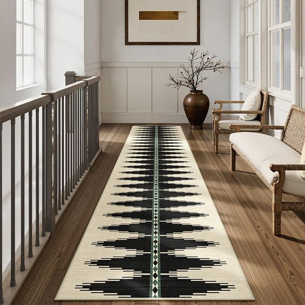 Black white runner in hallway
