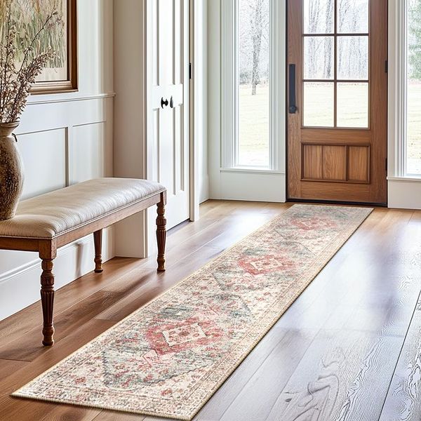 Elegant neutral rug in entryway
