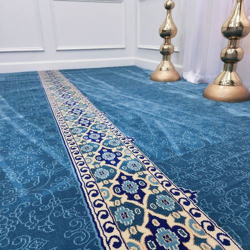Noor Sky Blue Row Design Carpet for mosque