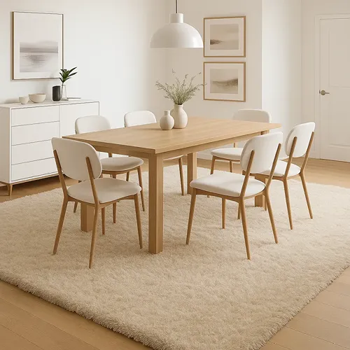Sunshine White Shaggy Rugs In Dining Area