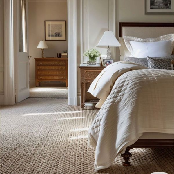 Cream carpet in elegant bedroom