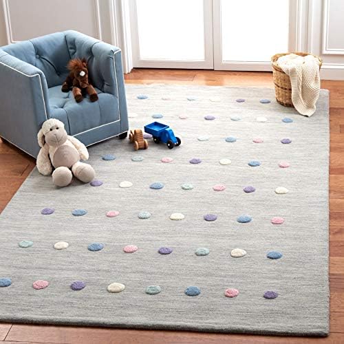 Gray rug with pastel dots