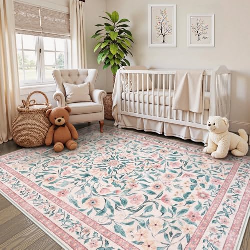 Nursery with floral rug