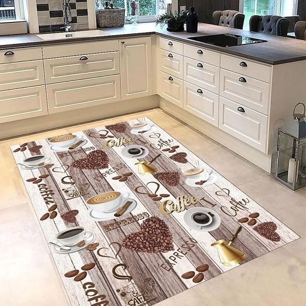 Beige patterned kitchen runner rug