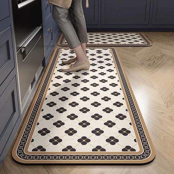 Black white geometric kitchen rug