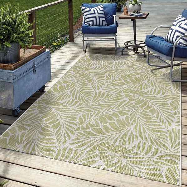 Blue patterned poolside rug