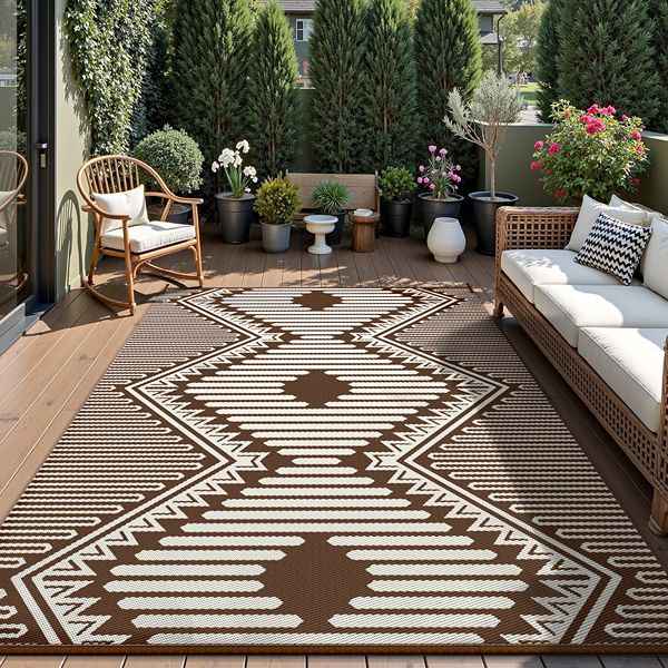Brown diamond pattern outdoor rug