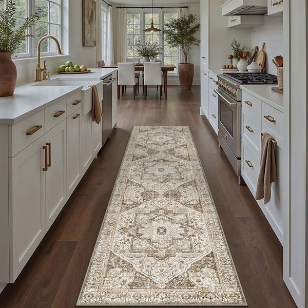 Brown patterned kitchen runner rug