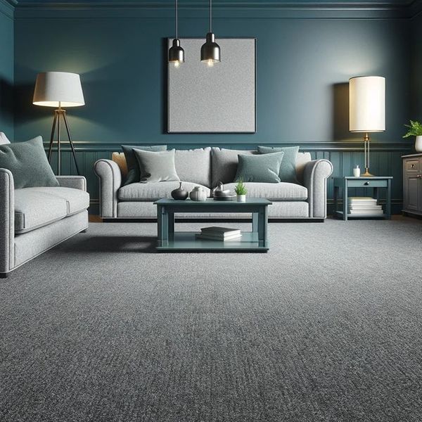 Dark gray textured living room carpet