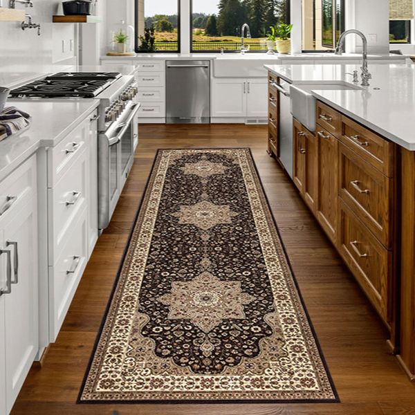 Dark vintage kitchen runner rug