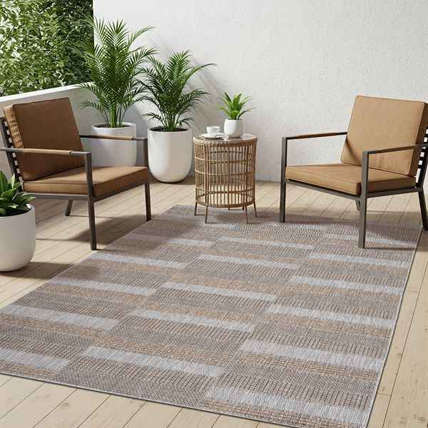 Gray and beige outdoor rug
