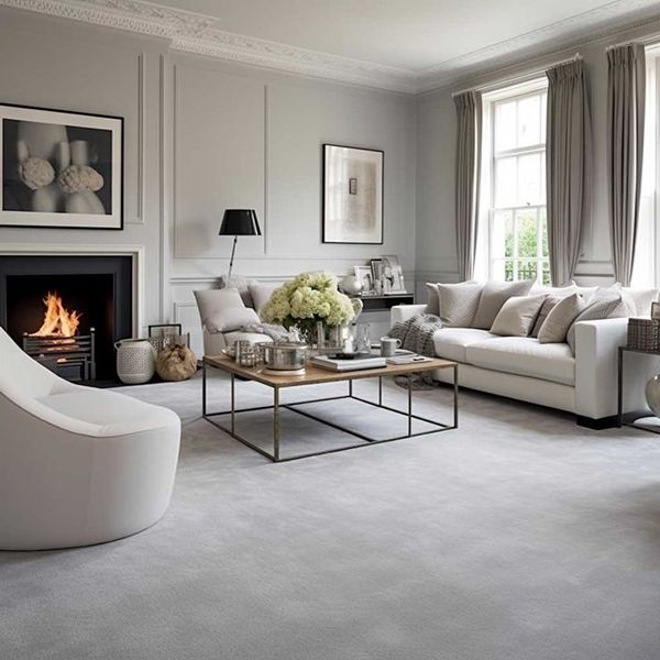 Light gray plush living room carpet
