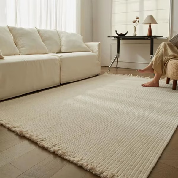 Luxury beige wool carpet in modern living room