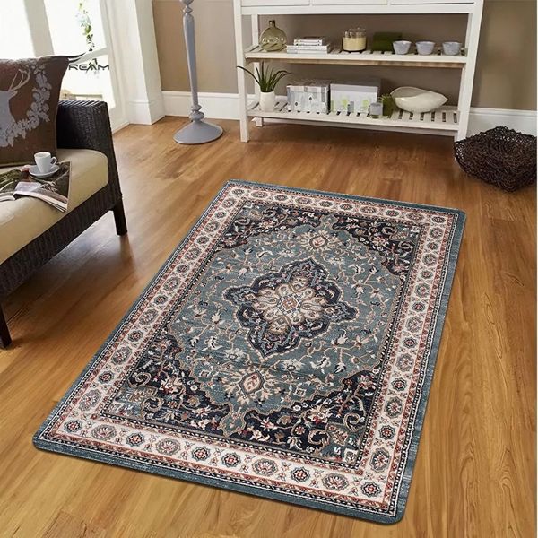 Blue Turkish carpet with central floral medallion
