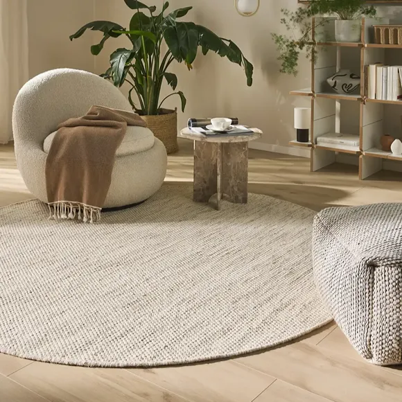 Cream Pure Wool Round Rug