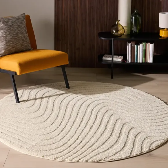Cream Textured Round Rug