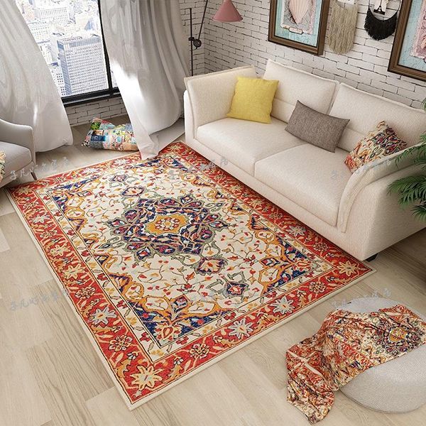 Cream Turkish carpet with colorful floral motifs