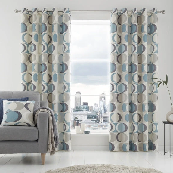 Duck Egg Geometric Dimout Eyelet Curtains