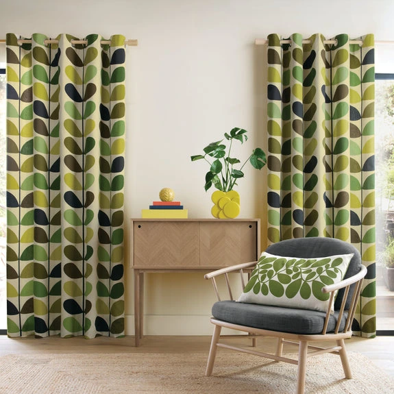Fern Ochre Multi Stem Eyelet Curtains