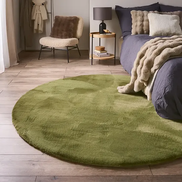 Green Faux Fur Round Rug