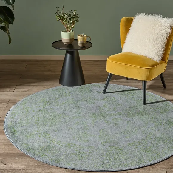 Grey Green Washable Round Rug