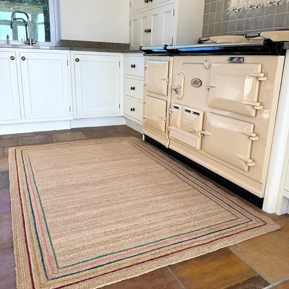 Natural Jute Rug with Striped Border