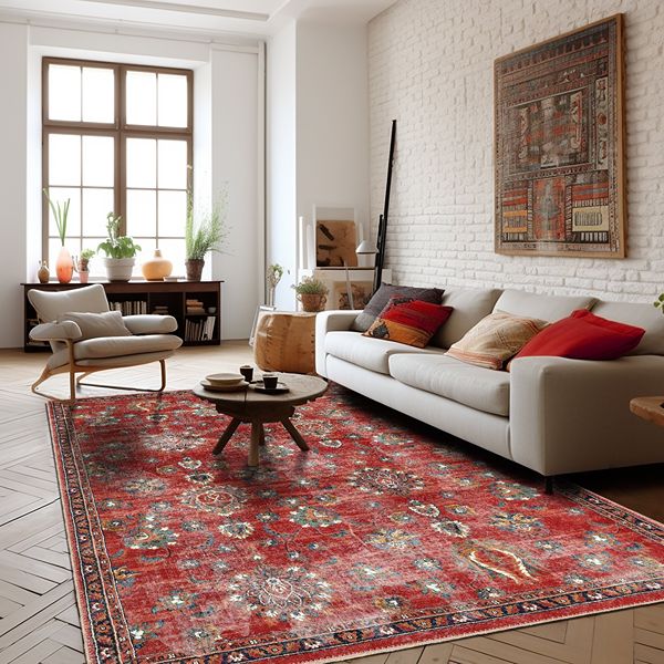 Red Turkish carpet with intricate floral patterns