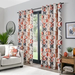 Spice Geometric Eyelet Curtains