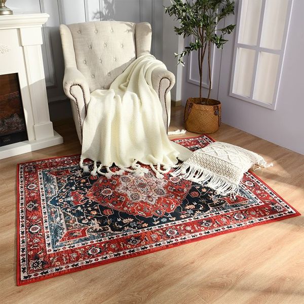 Traditional red Turkish carpet with ornate medallion